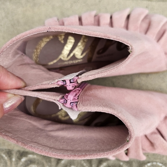 New Anthropologie Ruffled Suede Ankle Cuple Leather suede pink booties eu 35 - Picture 5 of 12